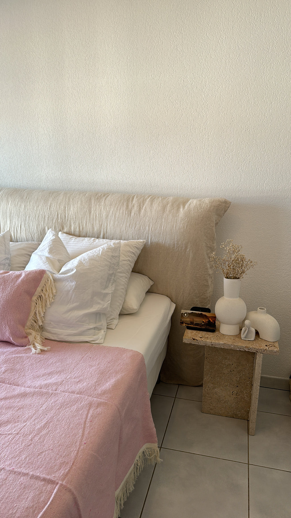 Plaid à frange Coton - Rose