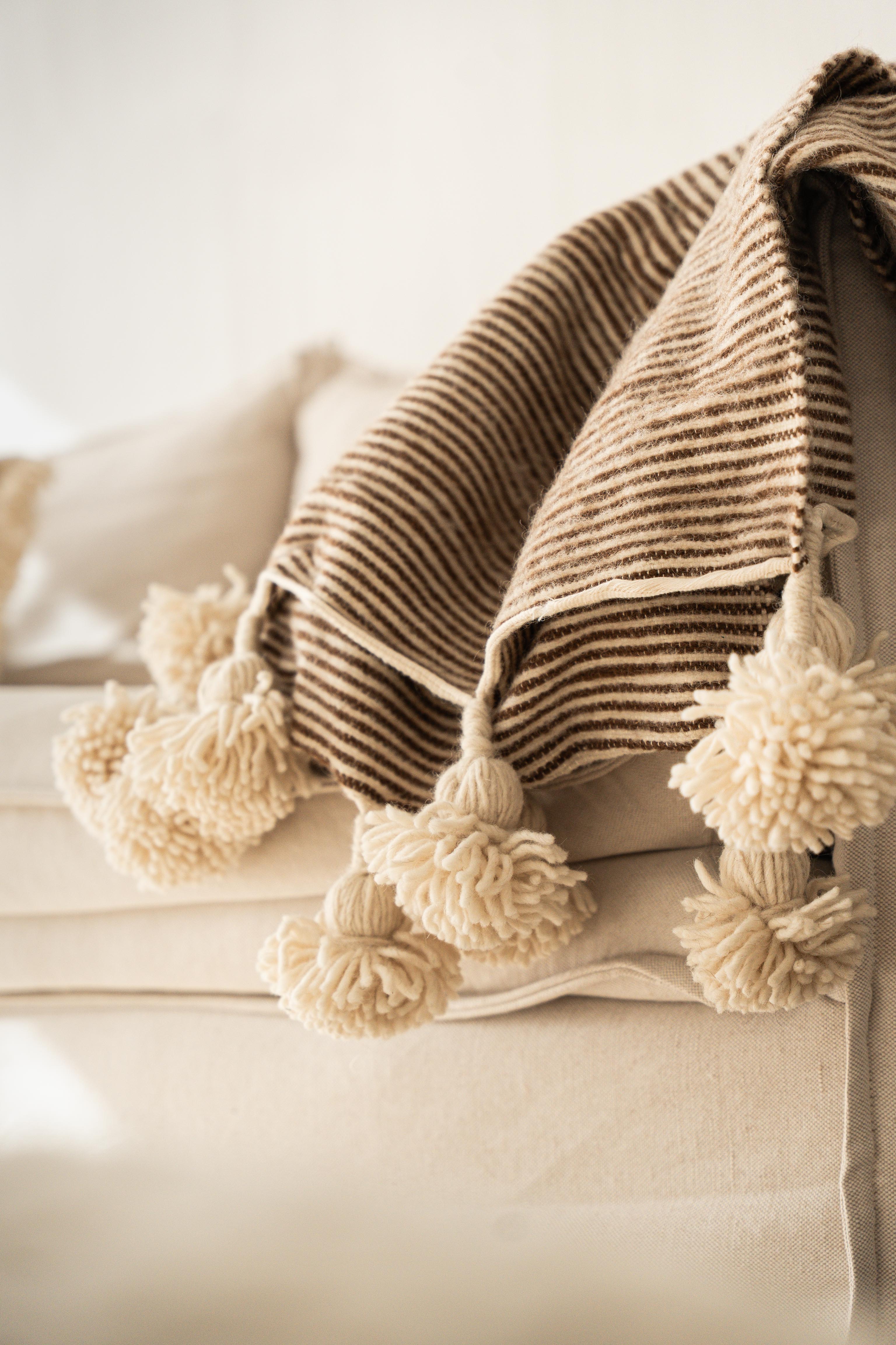 Plaid en laine à rayures - Marron et beige