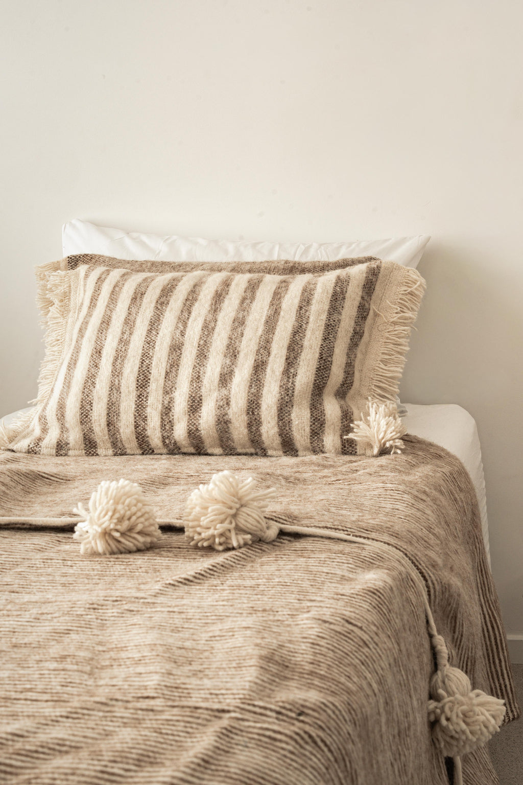 Plaid en laine à rayures - Marron et beige