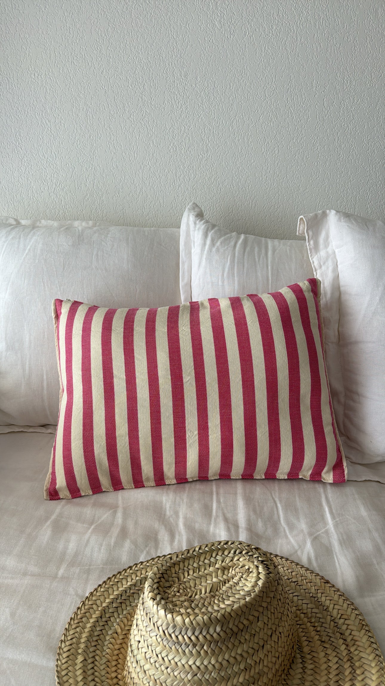 Coussin en coton à rayures - Fuschia