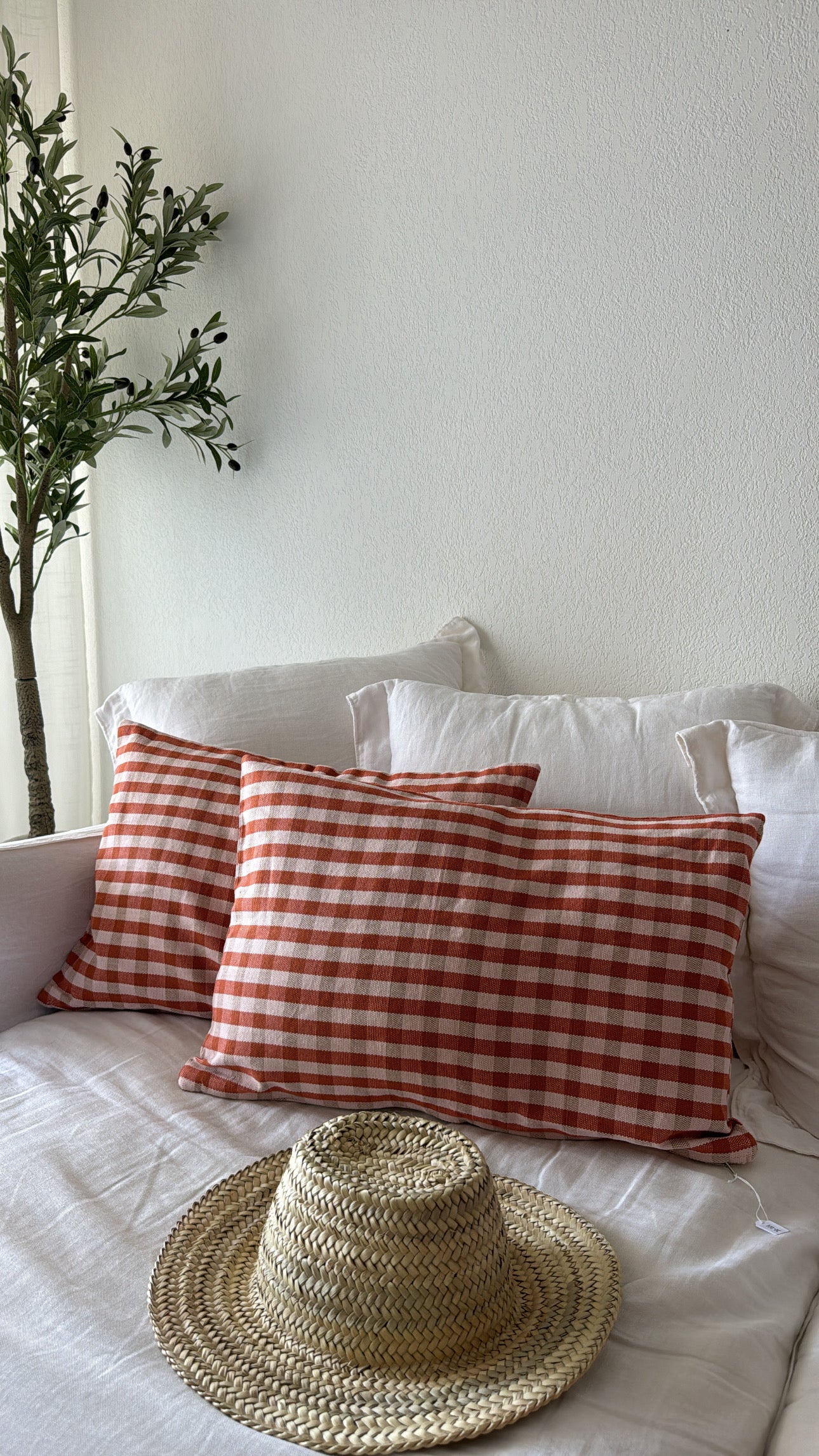 Coussin en coton à carreaux