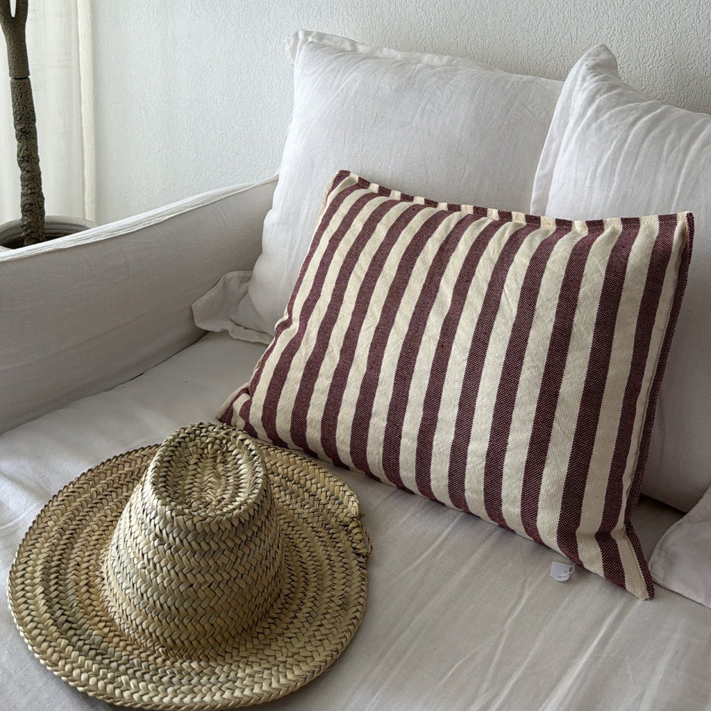 Coussin en coton à rayures - Aubergine