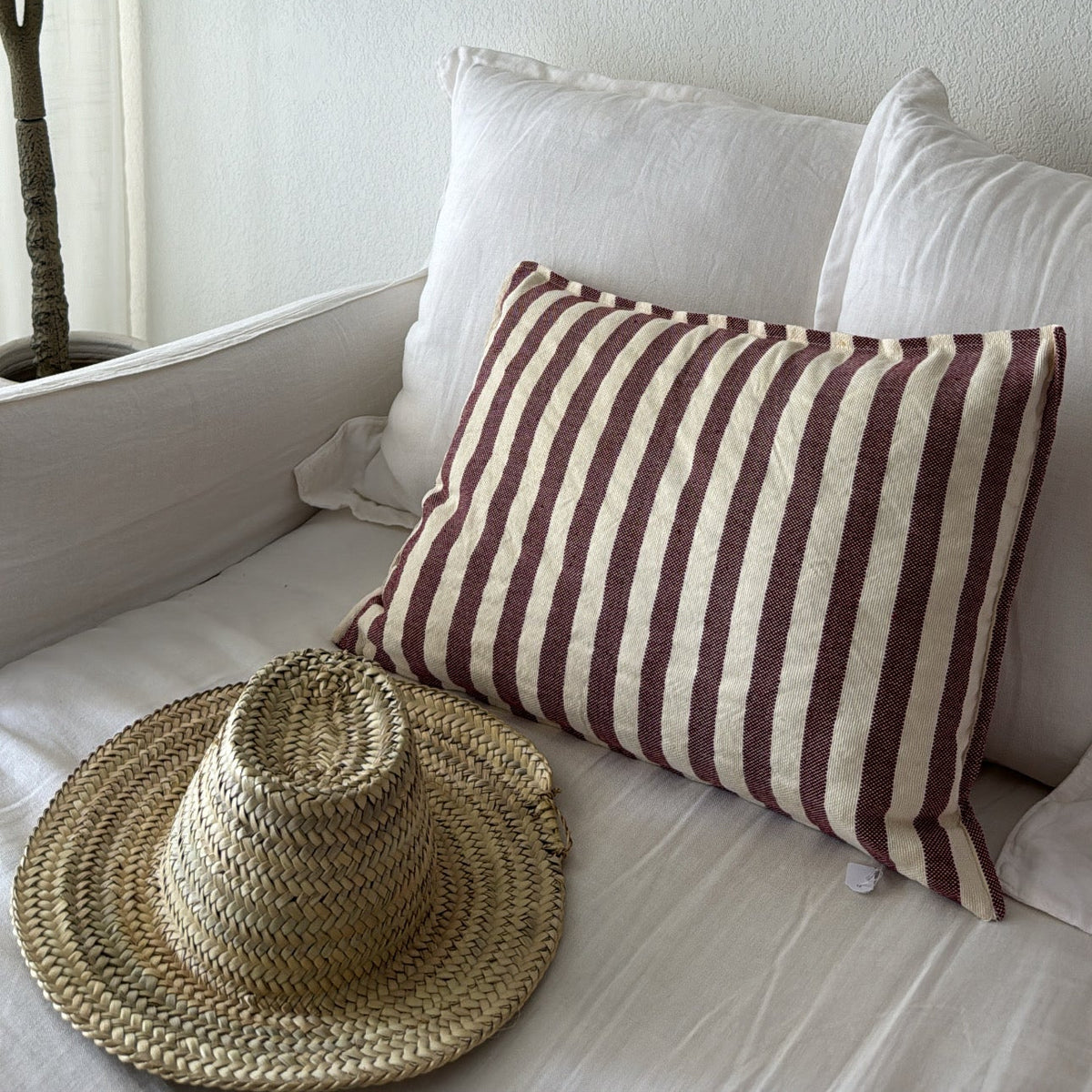 Coussin en coton à rayures - Aubergine