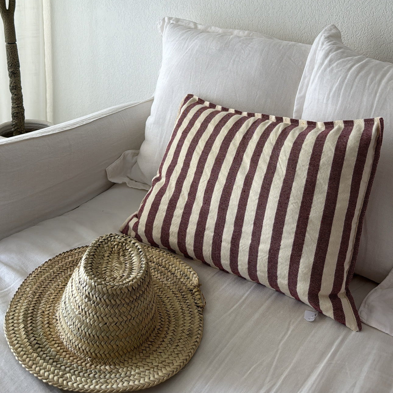 Coussin en coton à rayures - Aubergine