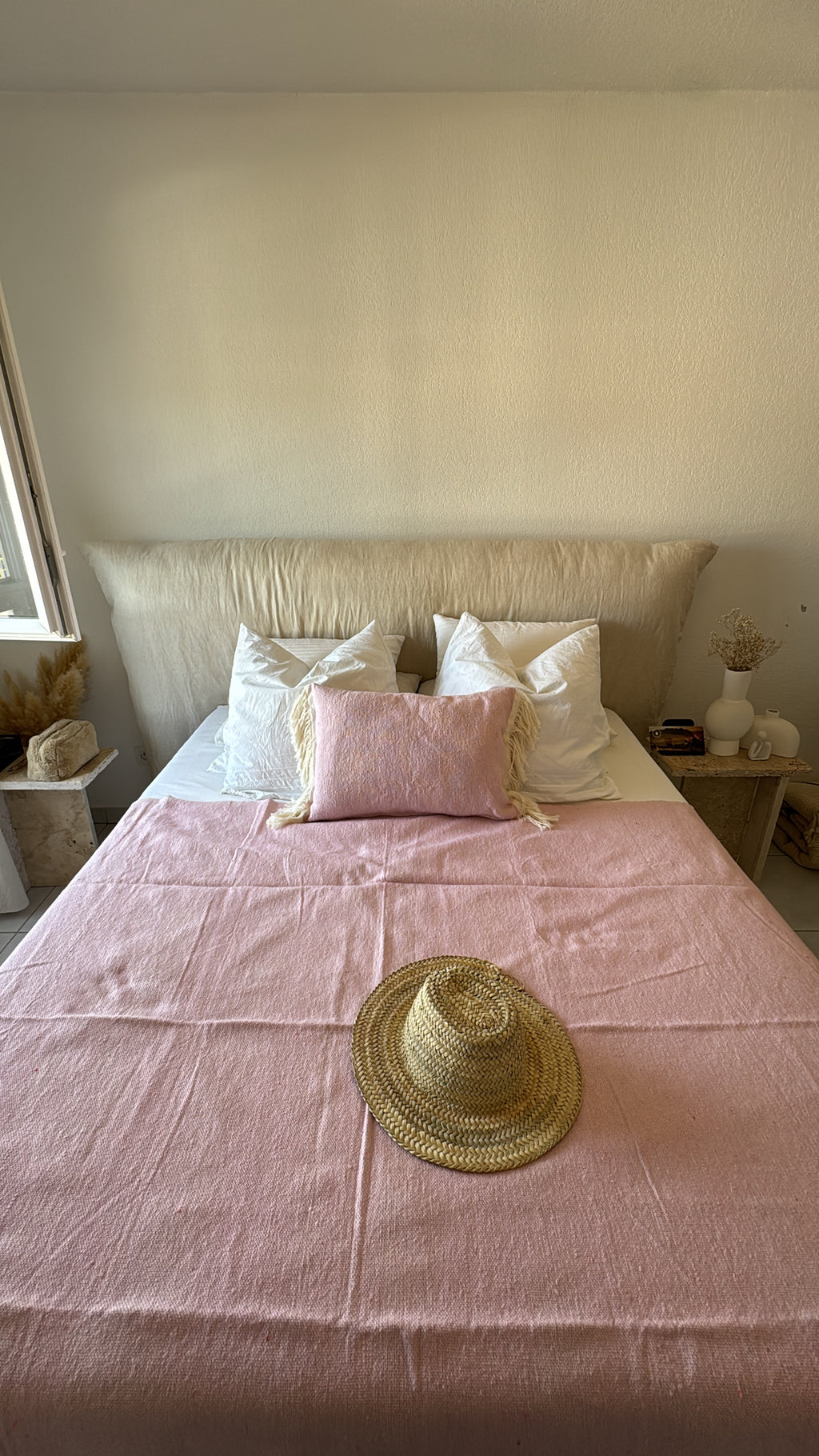 Plaid à frange Coton - Rose