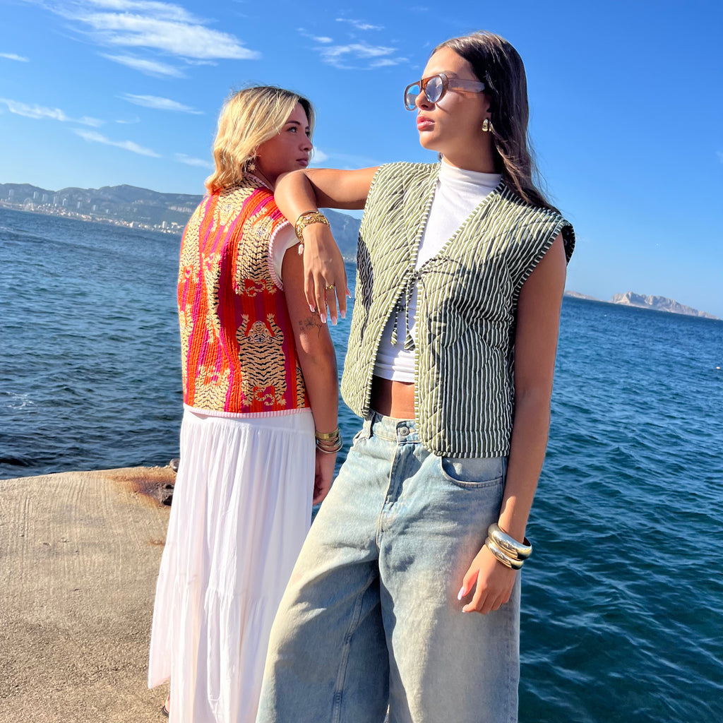 Gilet matelassé sans manche -  Green patchwork
