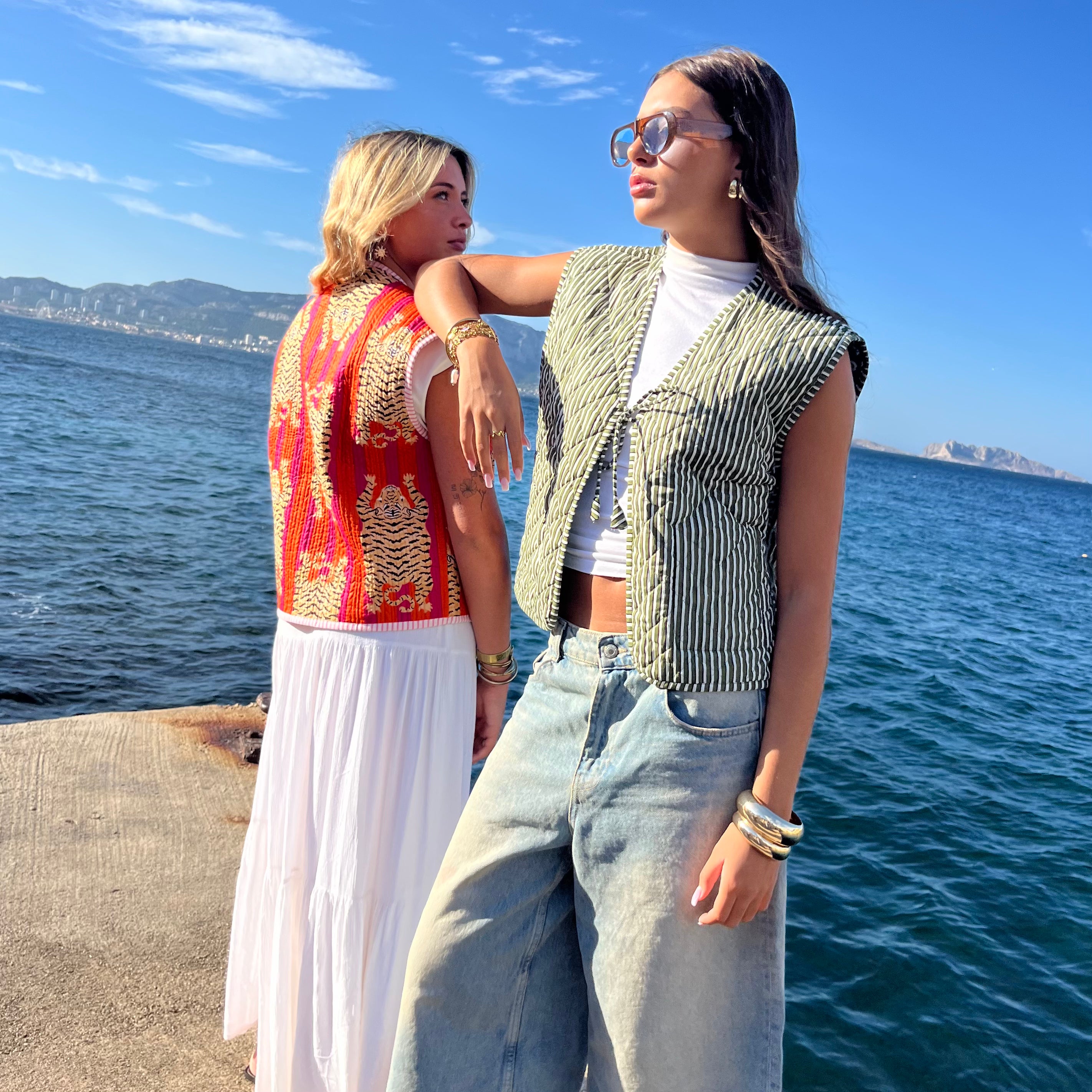 Gilet matelassé sans manche -  Green patchwork