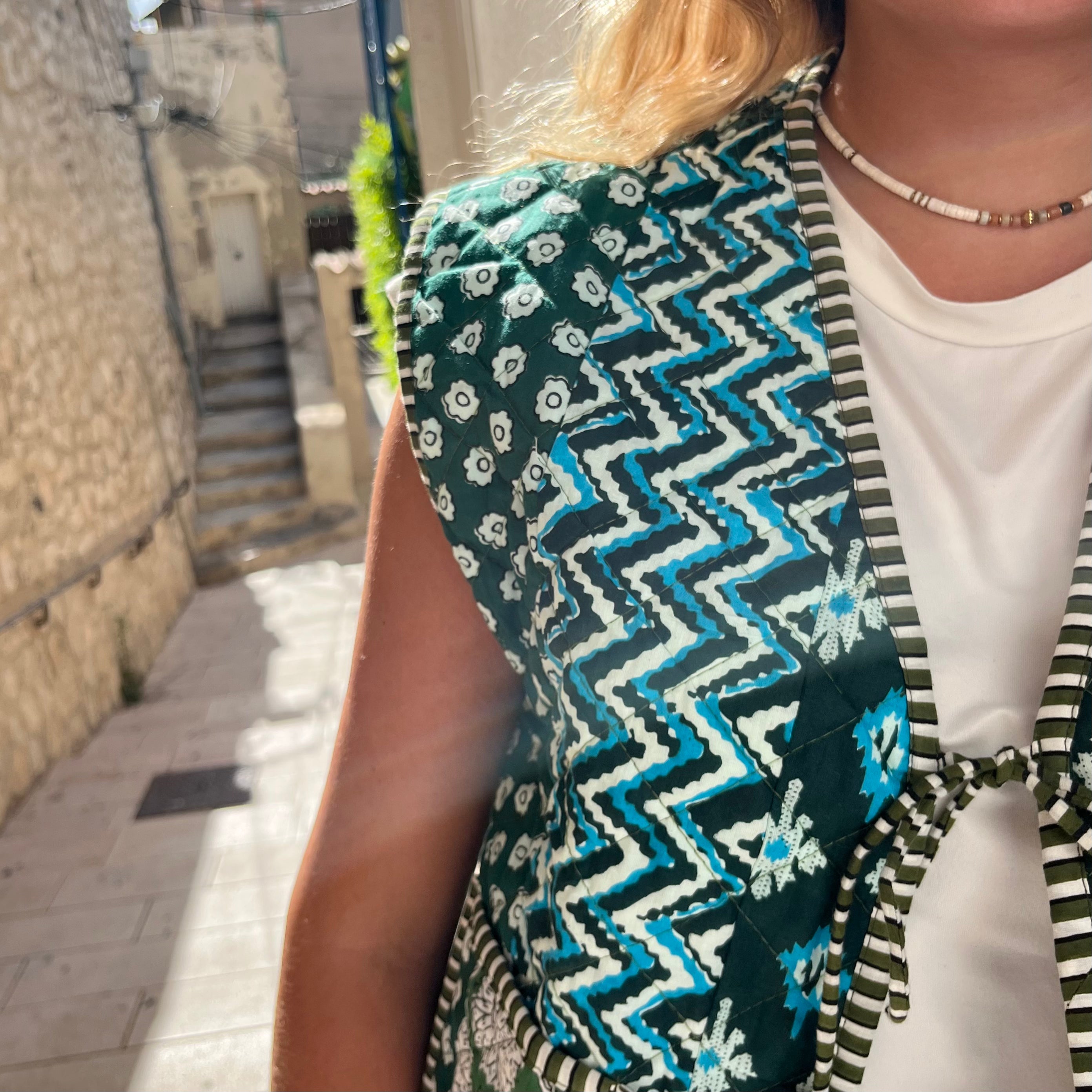 Gilet matelassé sans manche -  Green patchwork