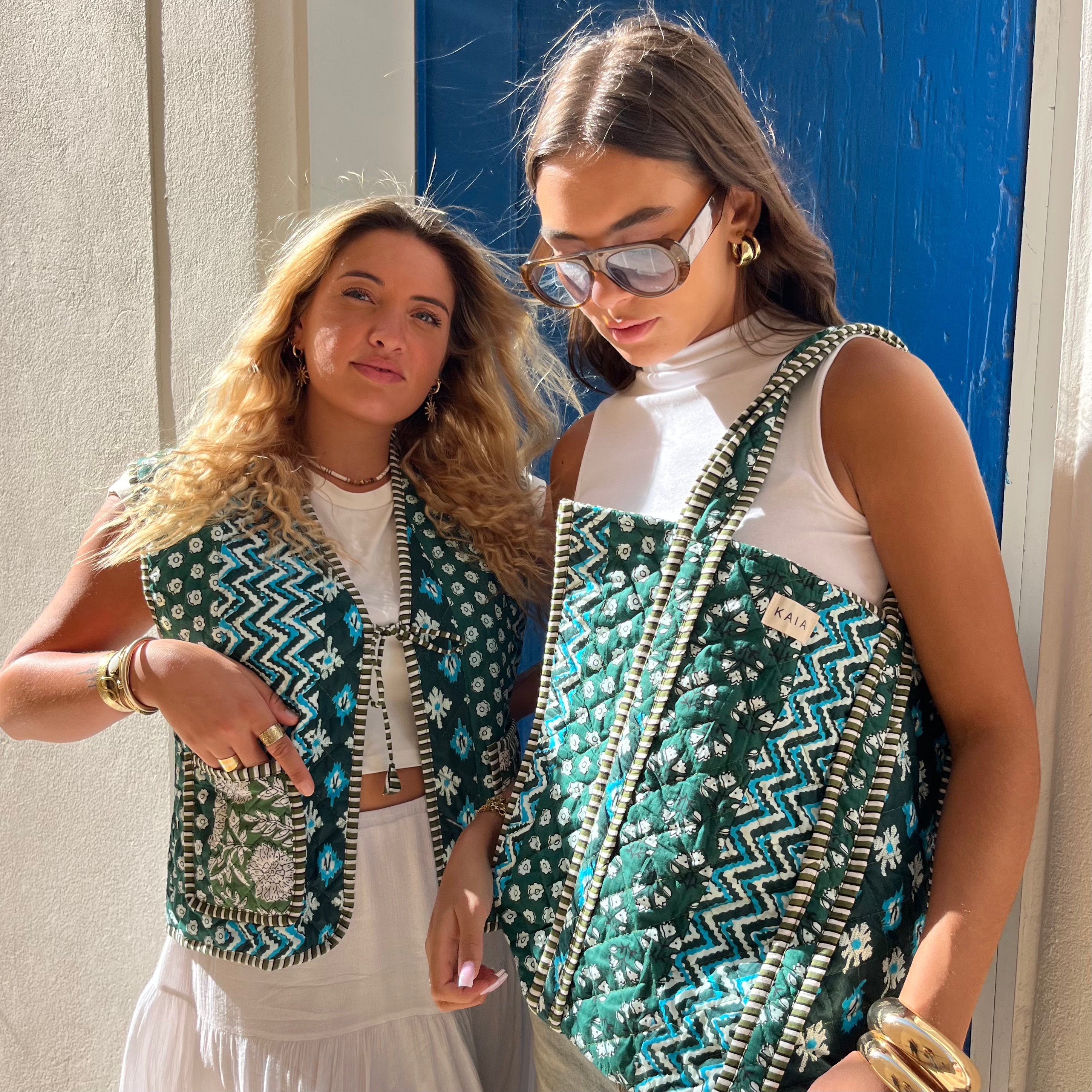 Gilet matelassé sans manche -  Green patchwork