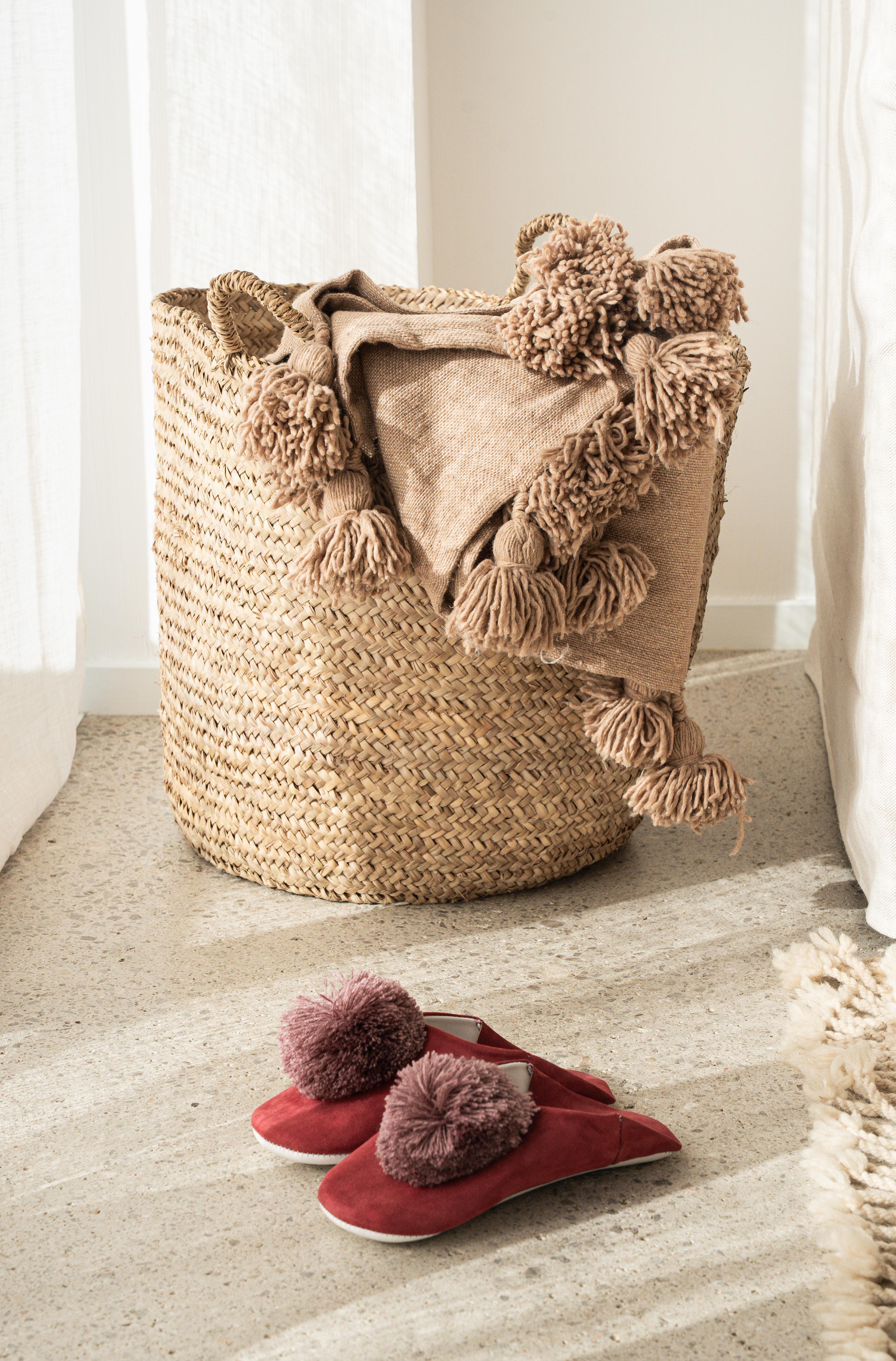 Babouches à pompom - Daim Bordeaux